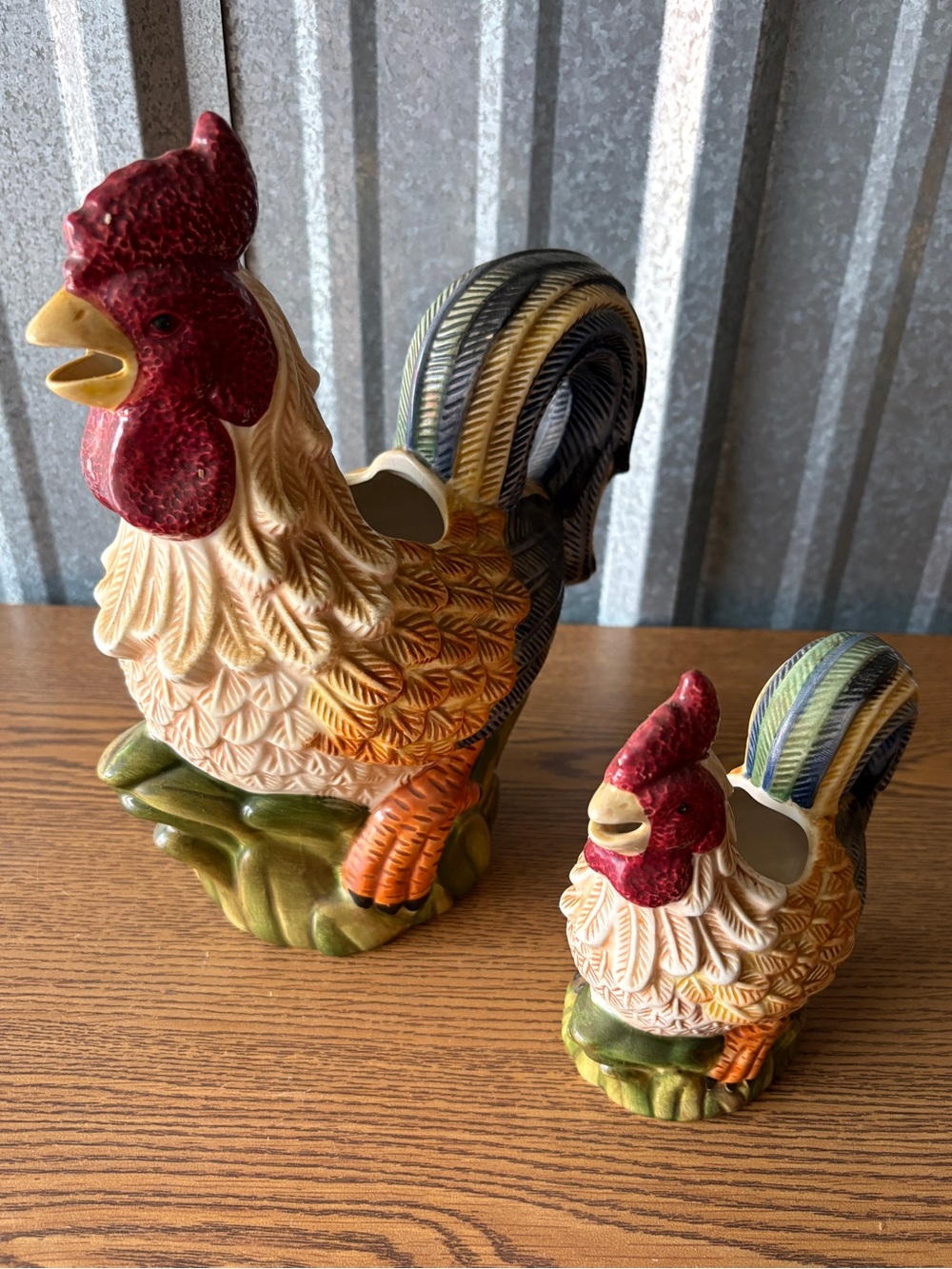 Vintage Jay Import Ceramic Rooster Pour Pitcher Set
